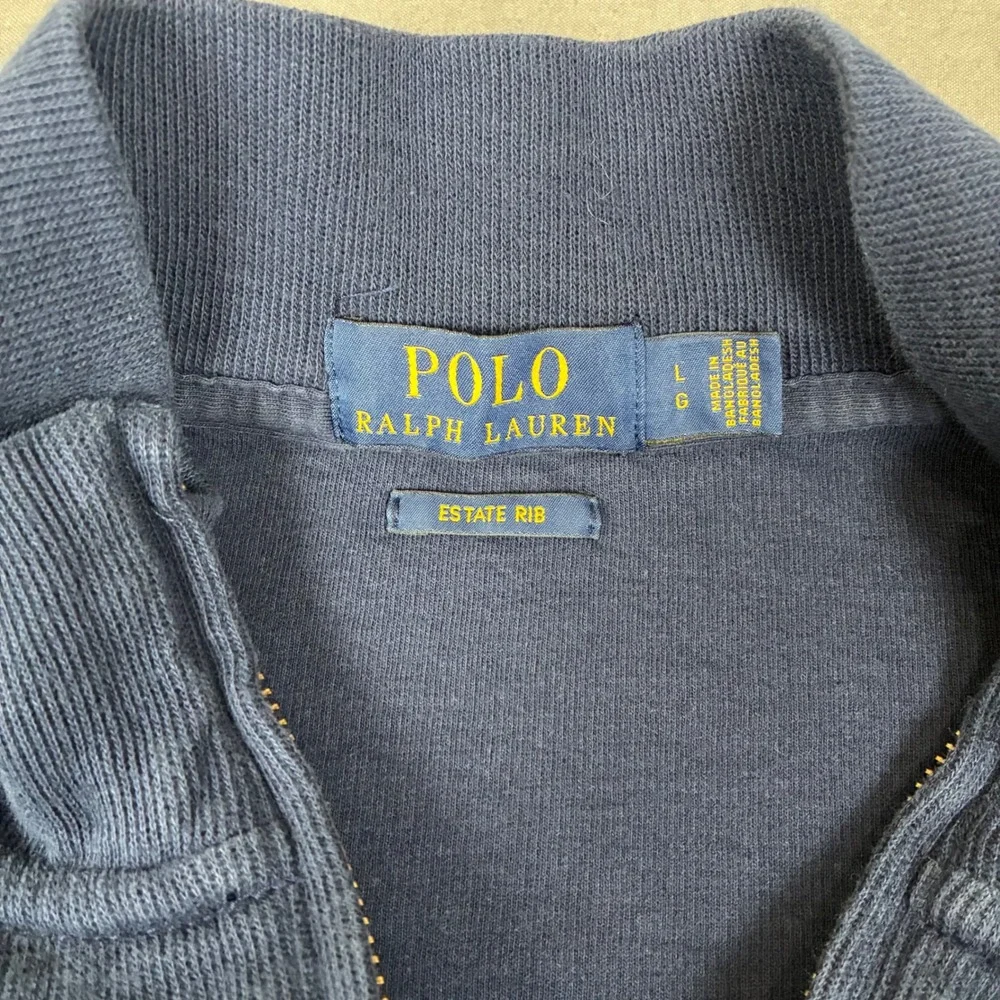 Polo Ralph Lauren Estate Rib Navy Blue Quarter Zip Sweater Men's Large Red Pony